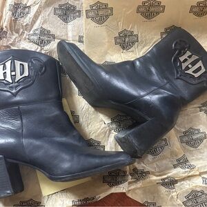 2003 Vintage Harley-Davidson Black Leather Heeled Boots